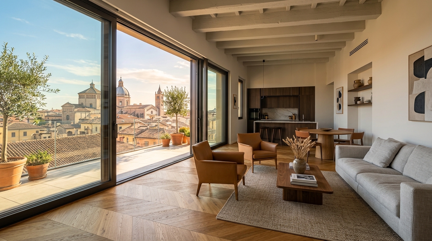 Appartamento ristrutturato ad alta efficienza energetica con vista sui tetti storici di Parma