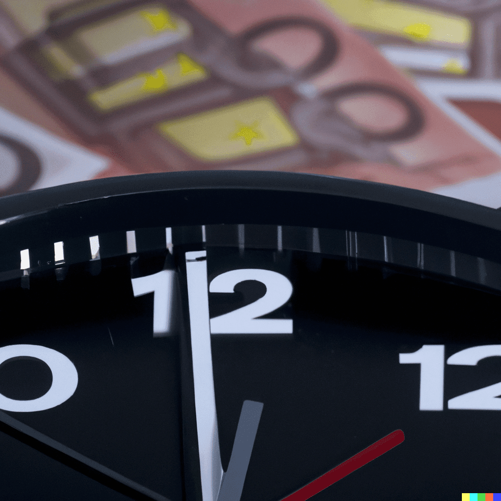 dall·e 2023 05 10 17.29.46 the time in ending in a countdown money in the background