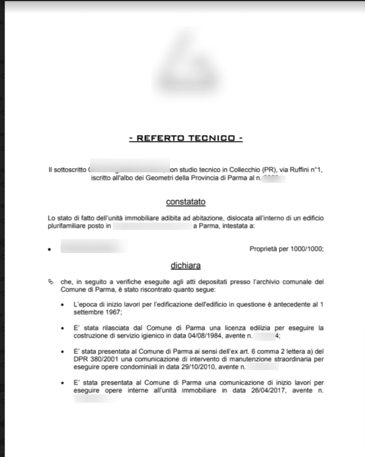 Documenti per rogito: referto tecnica