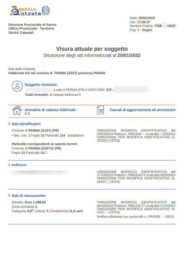 documenti per rogito: visura attuale soggetto